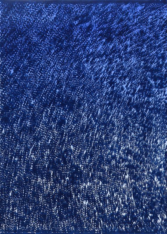 Pluie de bleu, I_I, xylographie, 79x57 cm, 2020